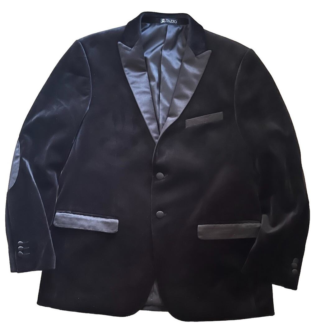 Tazio Black Velvet Dinner Jacket 44R Tuxedo Blazer Peak Lapel